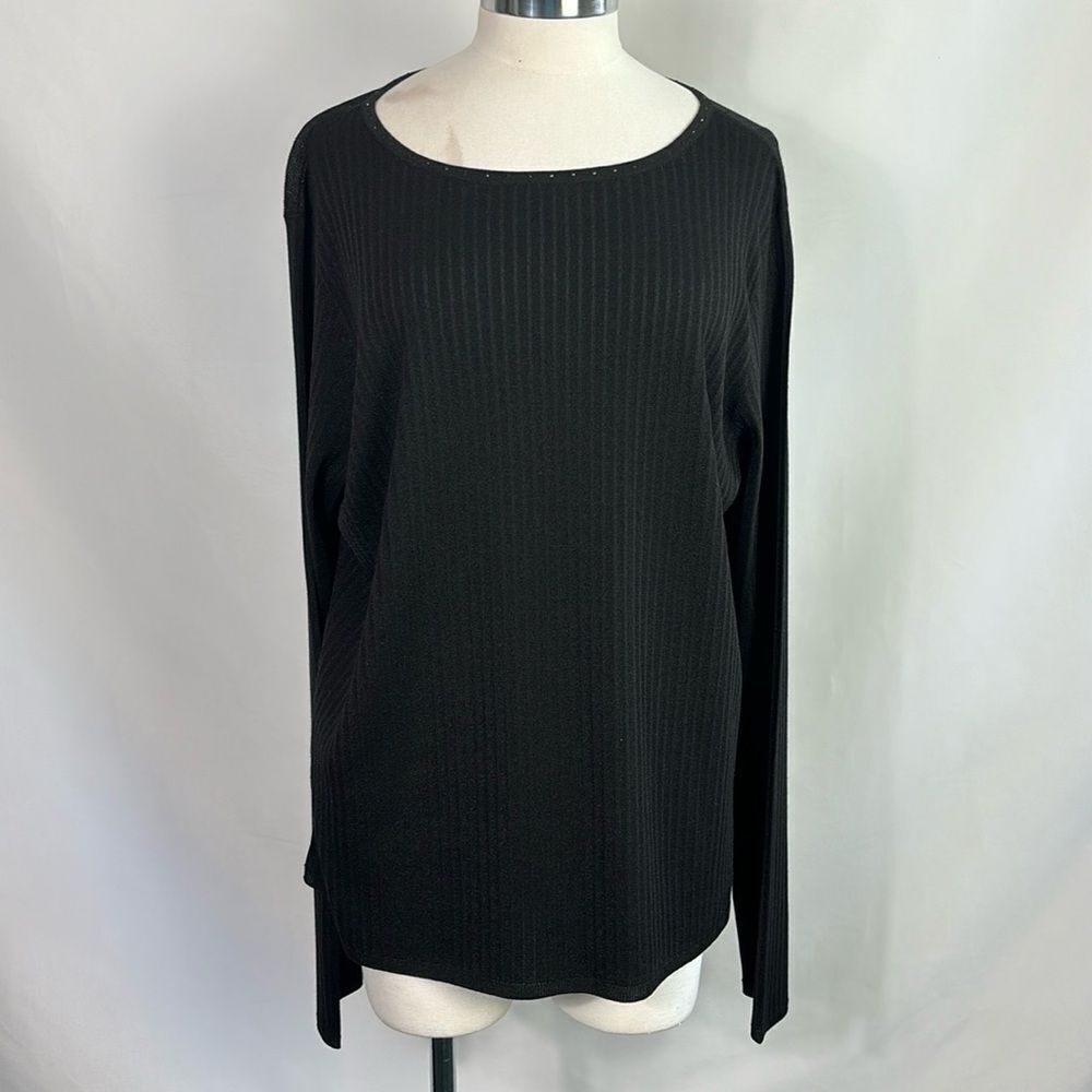 St John Black Shimmer Ribbed with Beaded Neck Sweater